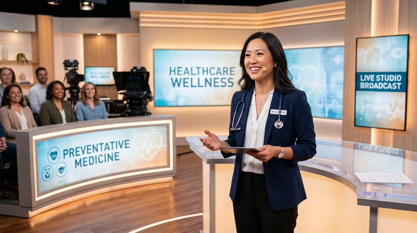 Physician recorded in bright studio for community health literacy